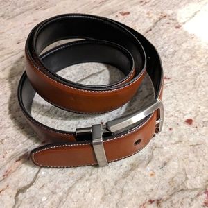 Dockers Men's Belt Size XL 42 - 44 Two Tone Black & Brown Silver Tone Buckle EUC